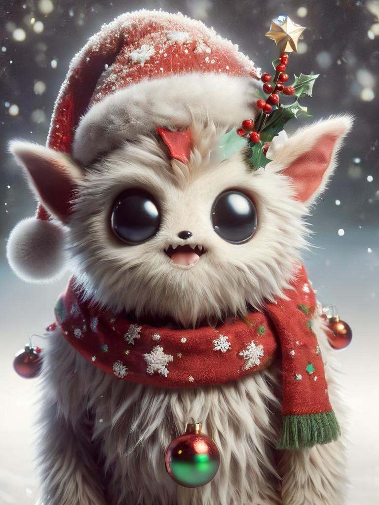 ral-chrcrts,  a furry animal wearing a christmas hat and scarf on Tensor.Art