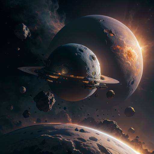 spacenibe,<lora:Space-10:0.80>,planet surrounded by smog, asteroids, gore, destroyed spaceships,horror (theme), 