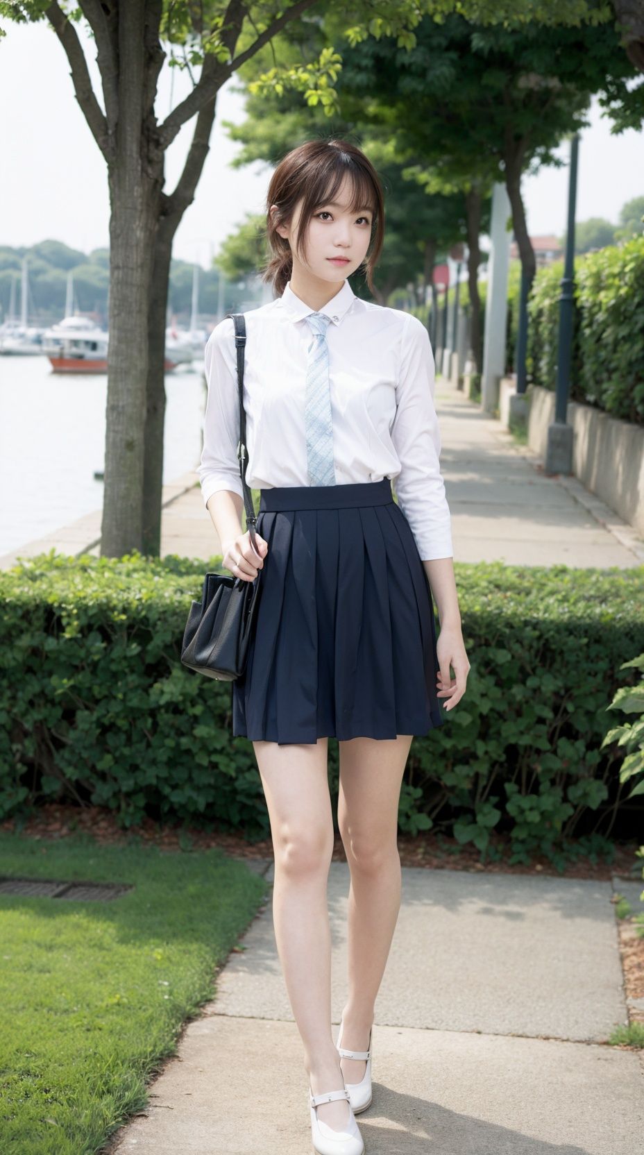 Best quality,masterpiece,ultra high res,raw photo,depth of Field,realistic,aki,1girl,aki's face,standing,biack footwear ,white legwear,full body,good face,