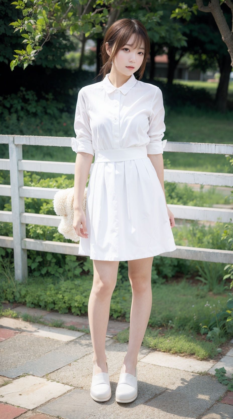 Best quality,masterpiece,ultra high res,raw photo,depth of Field,realistic,aki,1girl,aki's face,standing,biack footwear ,white legwear,full body,good face,