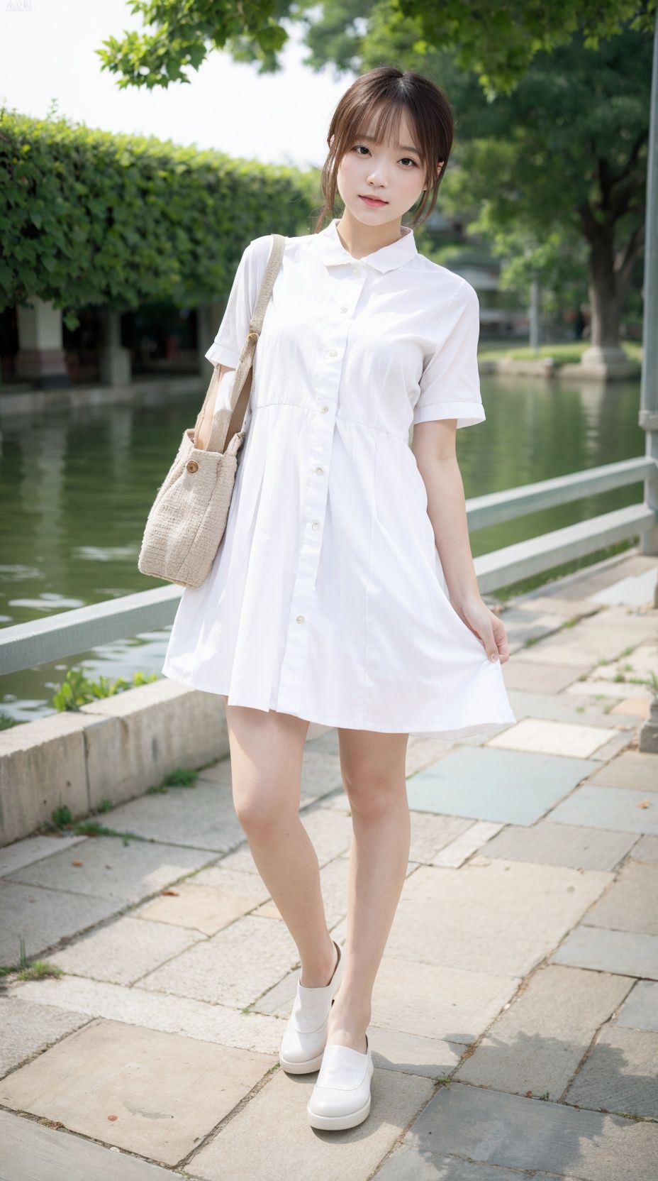 Best quality,masterpiece,ultra high res,raw photo,depth of Field,realistic,aki,1girl,aki's face,standing,biack footwear ,white legwear,full body,good face,