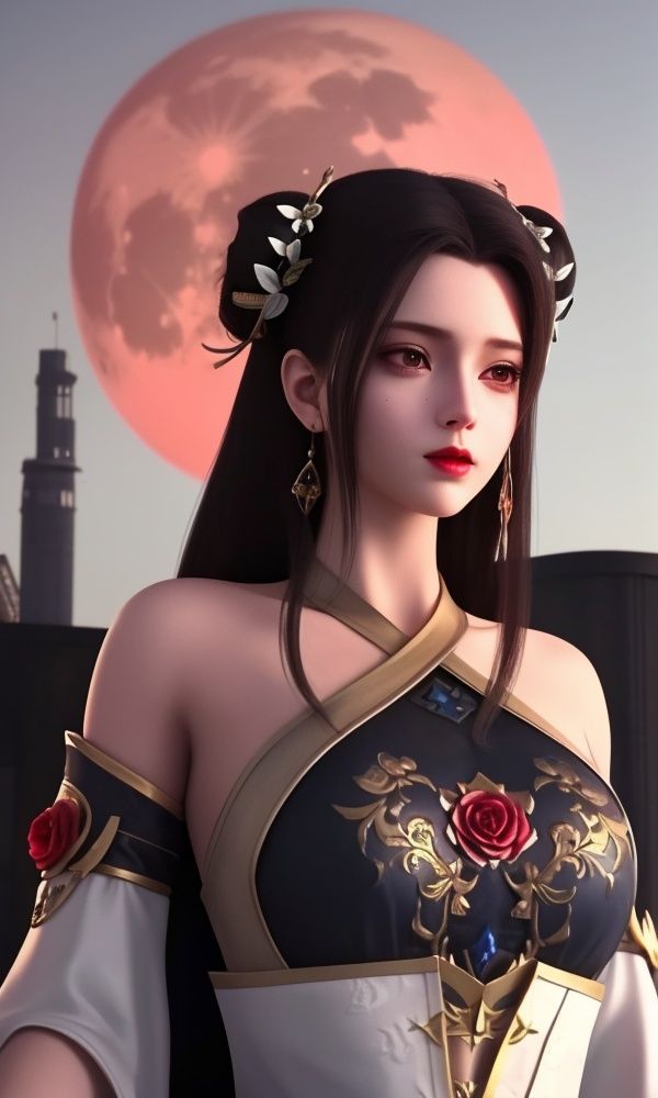 (,1girl, ,best quality, )<lora:334-DA-仙武传-上官婉儿:0.7>,, ,masterpiece, ((upper body, )),, realistic,science fiction,mole, ultra realistic 8k cg, ,tamari \(flawless\),   ,red moon, black rose,     (()), (),