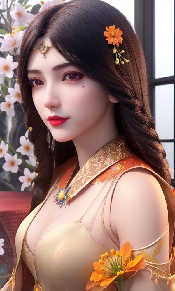 (,1girl, ,best quality, )<lora:335-DA-紫川-丽莎:0.6>,, ,masterpiece, ((upper body, )),, realistic,science fiction,mole, ultra realistic 8k cg, ,tamari \(flawless\),    ,lemon blossoms, orange blossoms, spider lily, lily \(flower\),cherry blossoms,plum blossoms, strawberry blossoms      (()), (),