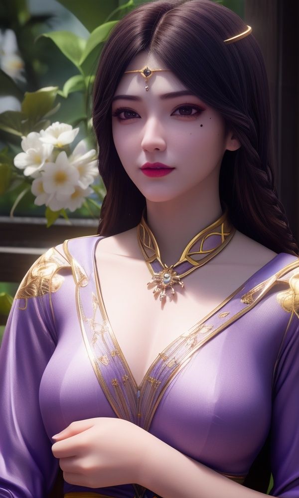 (,1girl, ,best quality, )<lora:335-DA-紫川-丽莎:0.6>,, ,masterpiece, ((upper body, )),, realistic,science fiction,mole, ultra realistic 8k cg, ,tamari \(flawless\),     ,jasmine \(flower\),  purple flower,       (()), (),