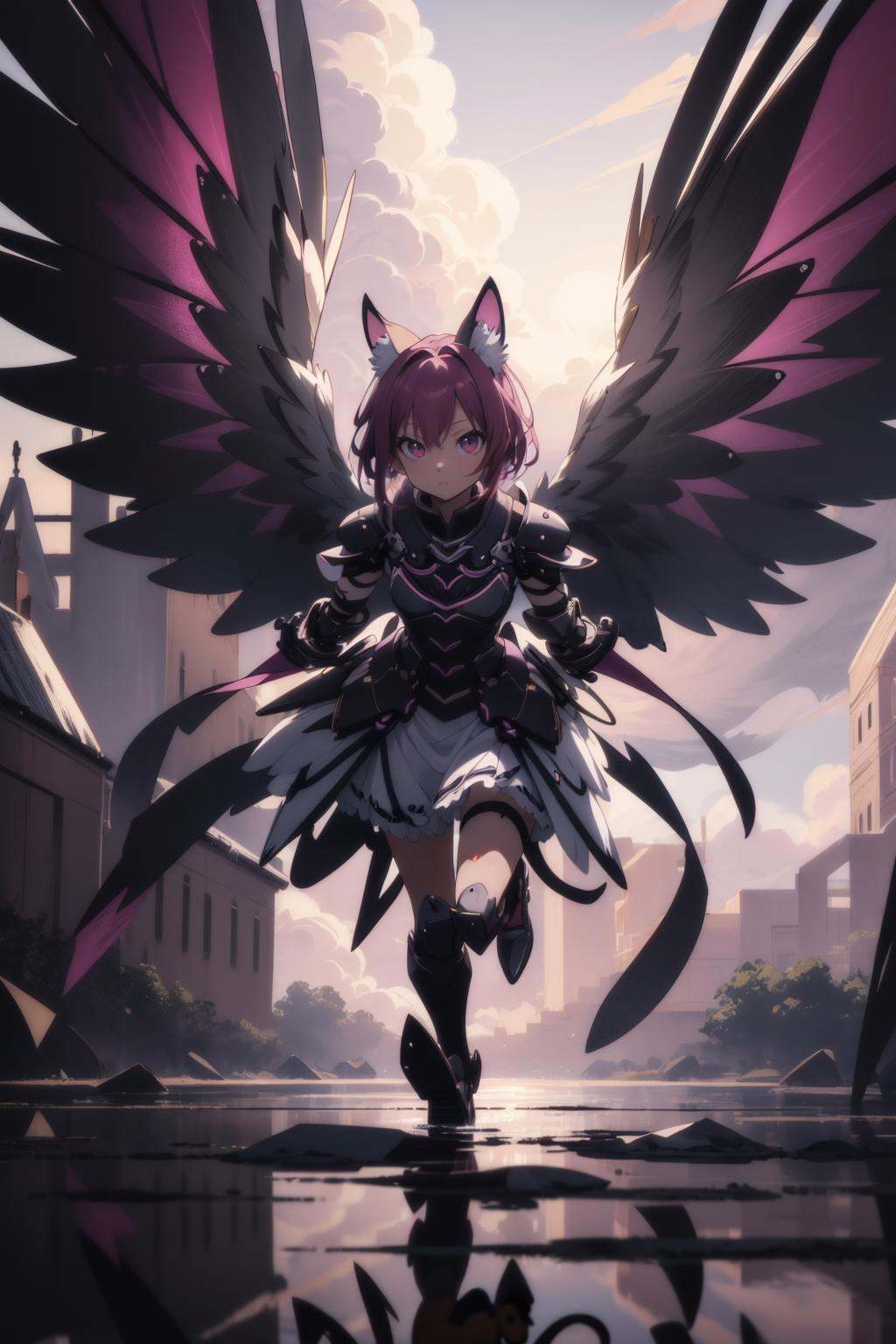 feathered wings,  arms behind back,  fierce on Tensor.Art