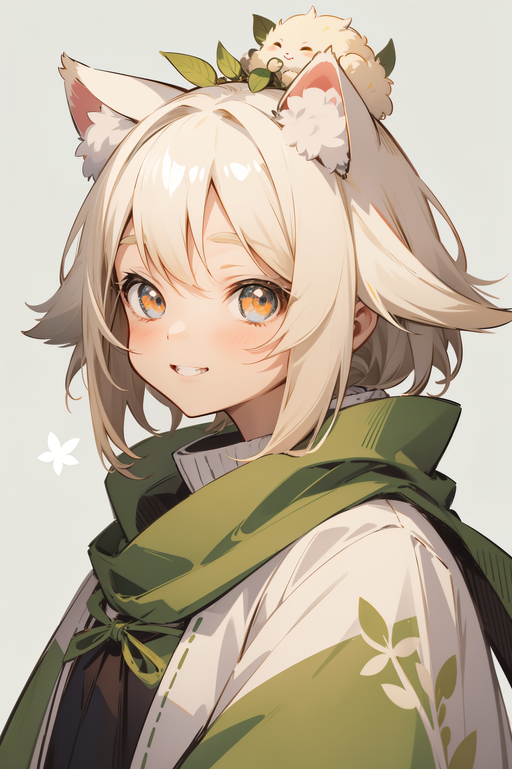 a fluffy anime girl,  large animal ears,  white hair on Tensor.Art
