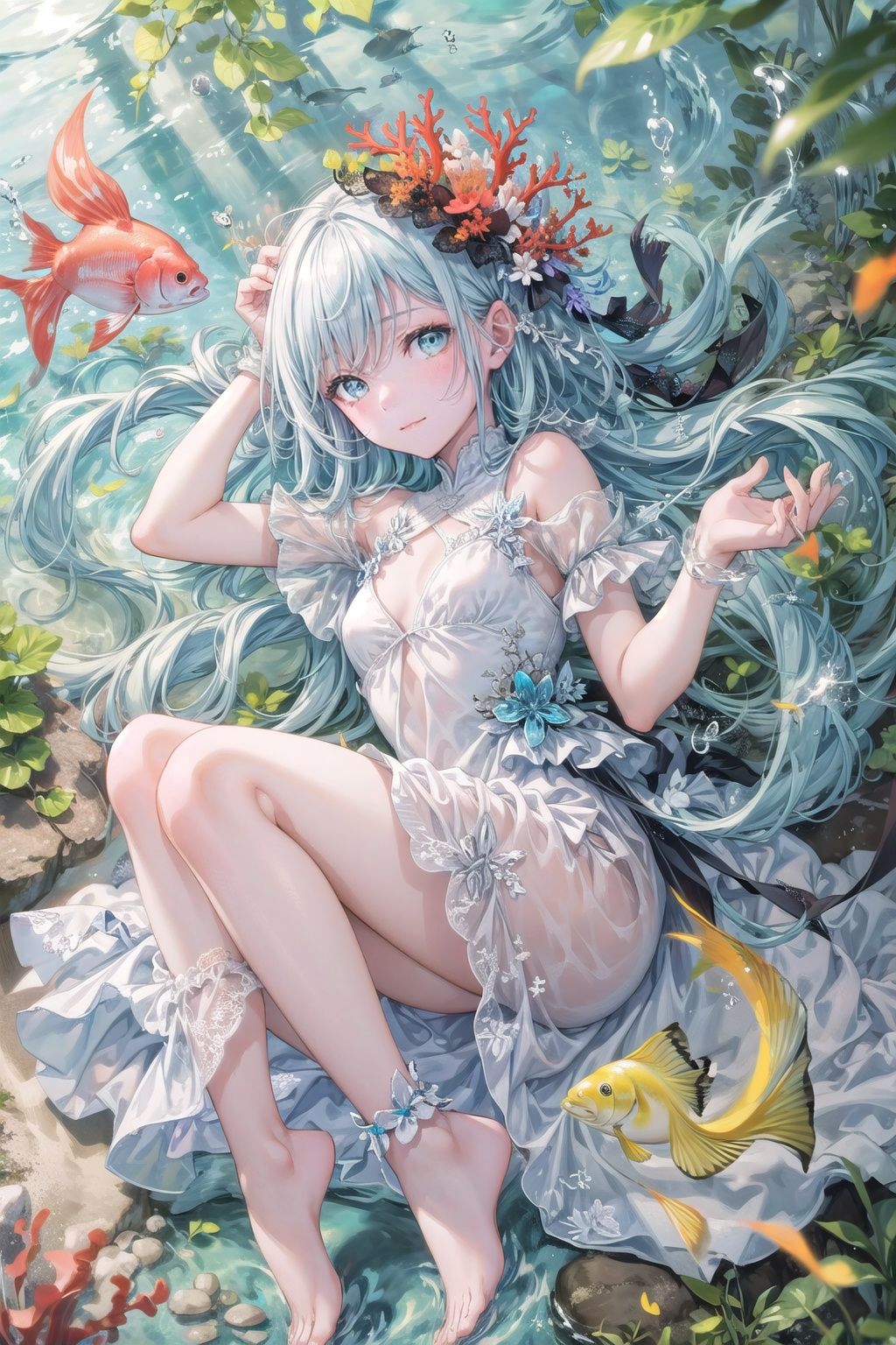 thin,  very long hair,  (blue hair) on Tensor.Art