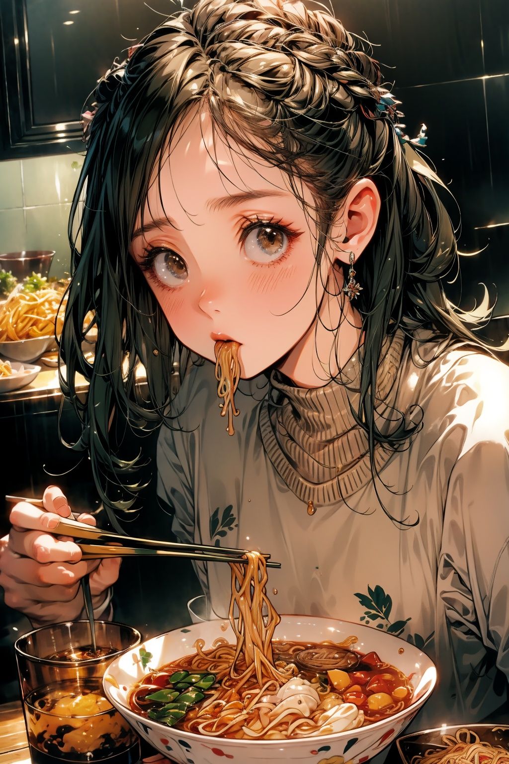  absurdres,incredibly absurdres,reality,realistic,,(solo:1.2),1girl,full_shot,eat noodles
