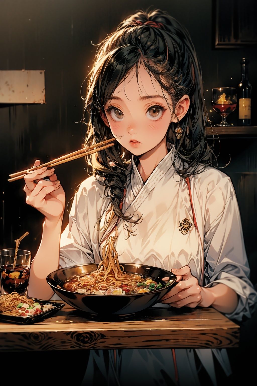  absurdres,incredibly absurdres,reality,realistic,,(solo:1.2),1girl,full_shot,eat noodles