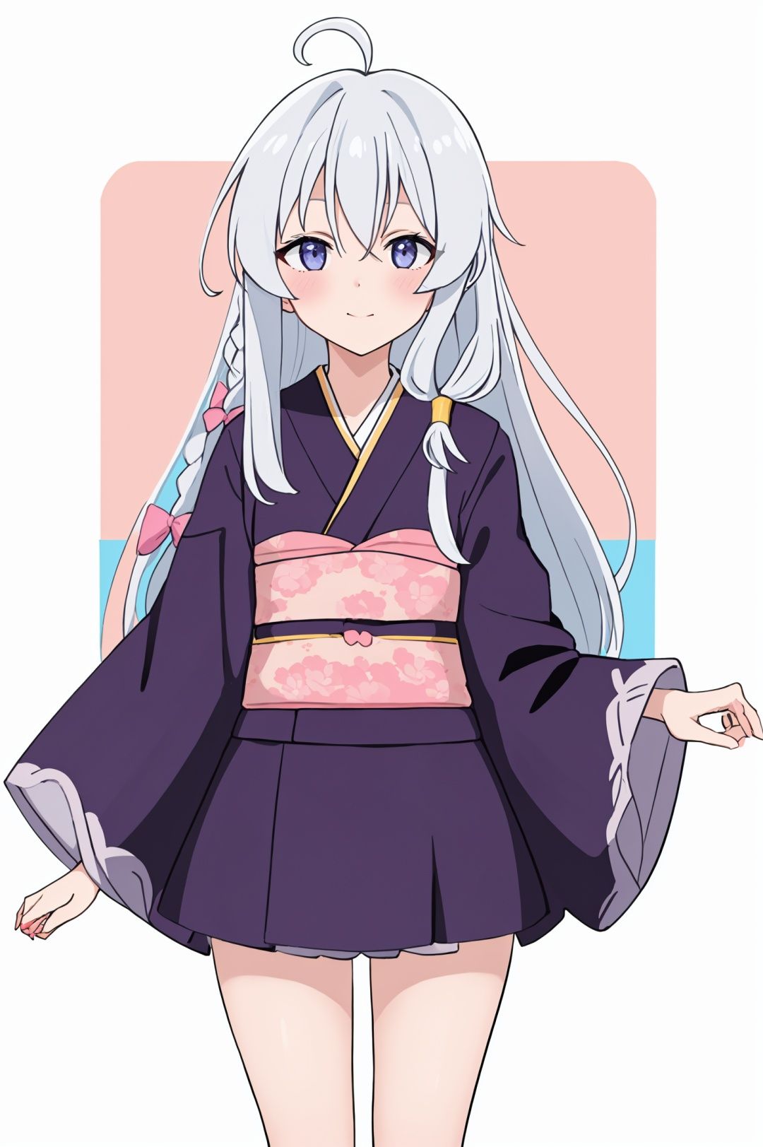 Blank background,masterpiece,best quality,<lora:ELAINA_20231121205509:0.35>,pink bow,braid,kimono,
