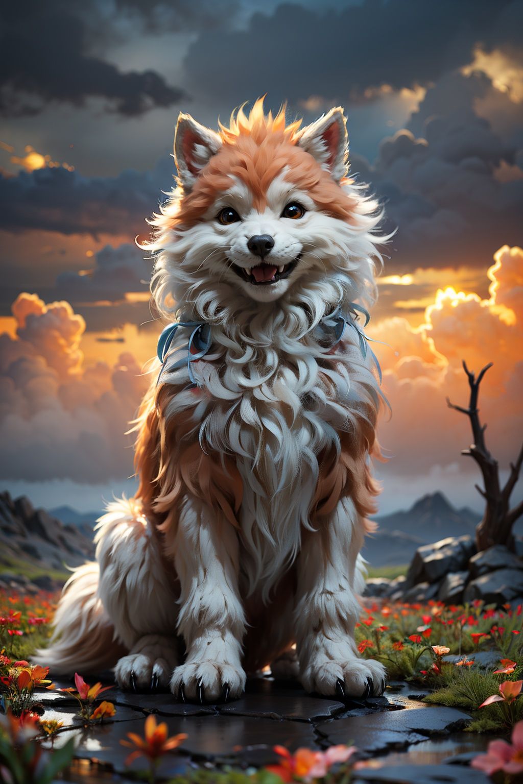 maorong fengge,unity 8k wallpaper,best quality,masterpiece,werewolf,(photorealistic:1.4),cloudy sky,cloud,standing,chanpingtu,sunlight,(looking at viewer:1.2),(ultra detailed:1.3),light rays,luozilan,flower,looking at viewer,<lora:调亮度-2~2 add_brightness:0.6>,full body,scenery,cloud,sky,day,flower,outdoors,<lora:maorongfengge:0.7>,