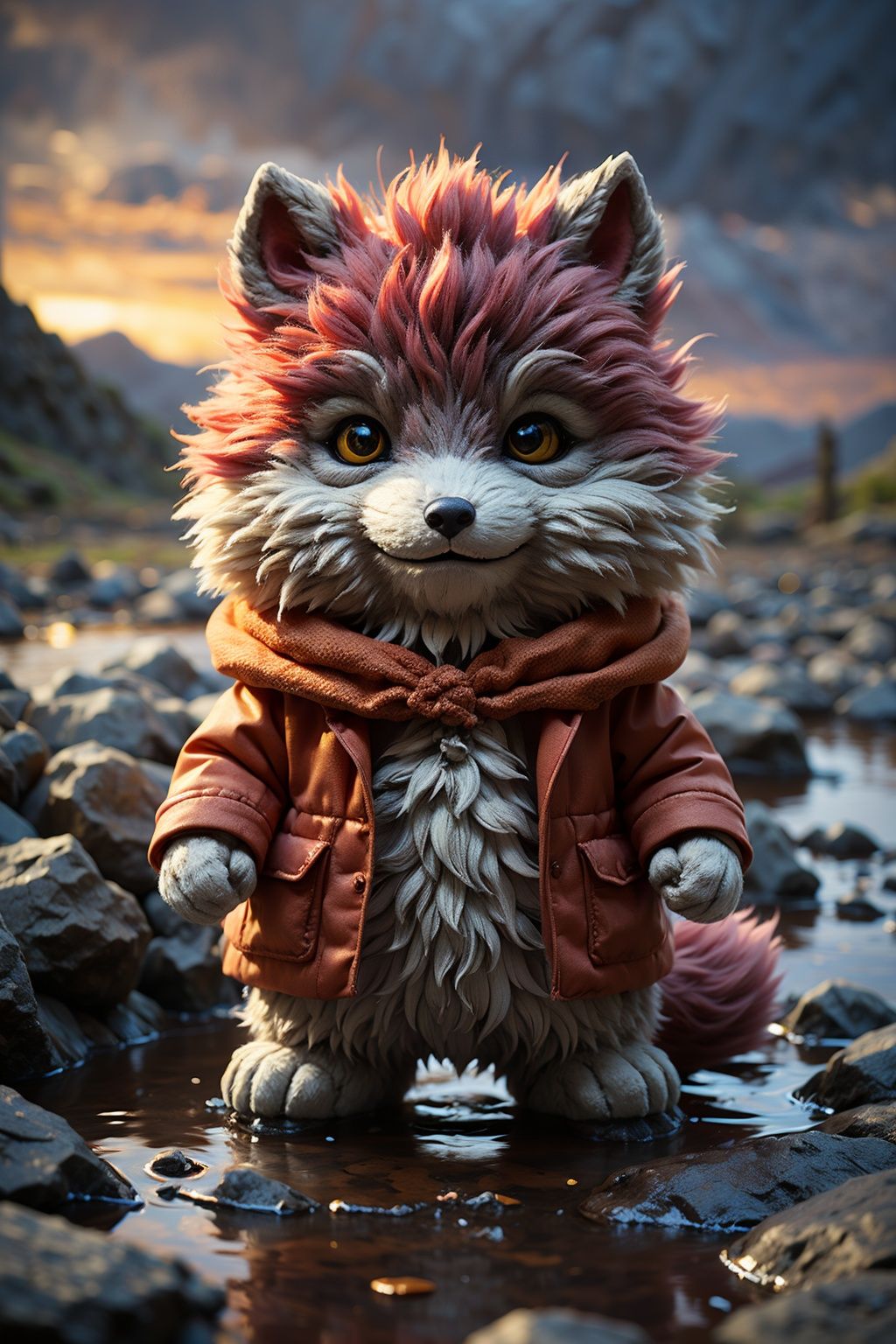 maorong fengge,unity 8k wallpaper,best quality,chibi,(worgen:1.3),masterpiece,(photorealistic:1.4),cloudy sky,cloud,standing,chanpingtu,sunlight,(looking at viewer:1.2),(ultra detailed:1.3),light rays,luozilan,flower,looking at viewer,<lora:调亮度-2~2 add_brightness:0.6>,full body,scenery,cloud,sky,day,flower,outdoors,mountain,ocean wave,flowing water,<lora:maorongfengge:0.9>,