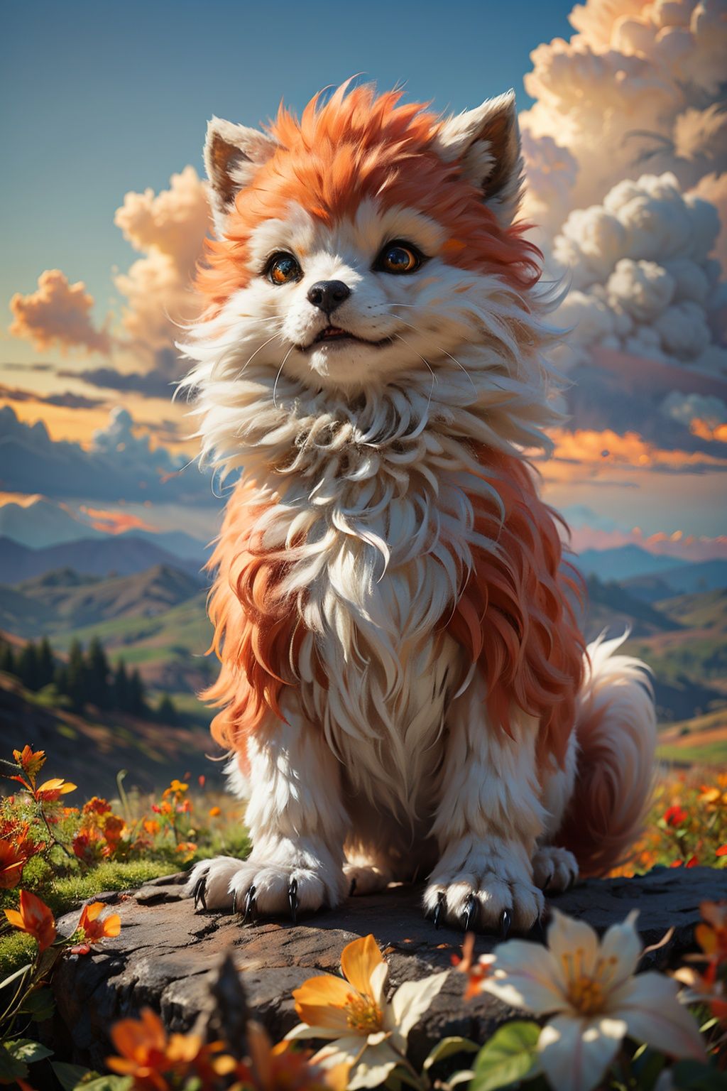 maorong fengge,unity 8k wallpaper,best quality,masterpiece,werewolf,(photorealistic:1.4),cloudy sky,cloud,standing,chanpingtu,sunlight,(looking at viewer:1.2),(ultra detailed:1.3),light rays,luozilan,flower,looking at viewer,<lora:调亮度-2~2 add_brightness:0.6>,full body,scenery,cloud,sky,day,flower,outdoors,<lora:maorongfengge:0.7>,