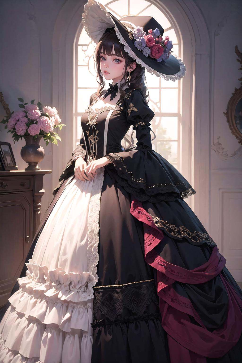 wrenchrococodome,  black dress,  hat on Tensor.Art
