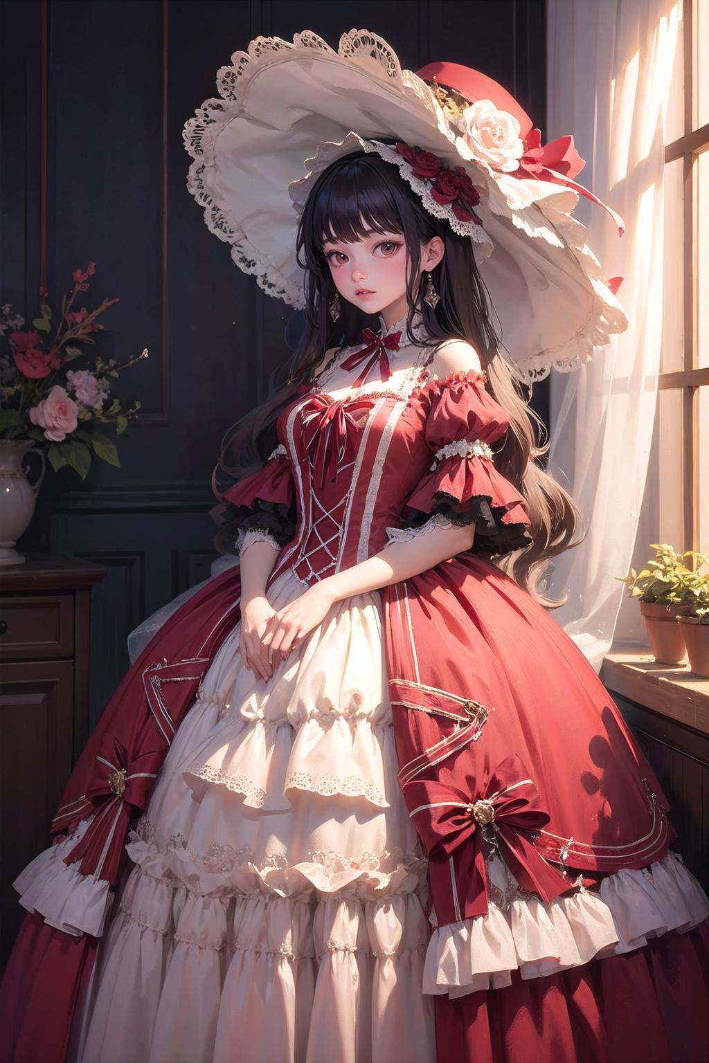 wrenchrococodome,  red dress,  hat on Tensor.Art