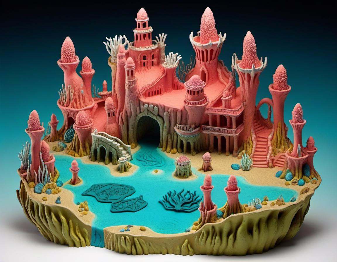 clay,  Undersea Palace: Coral architecture,  regal merfolk on Tensor.Art