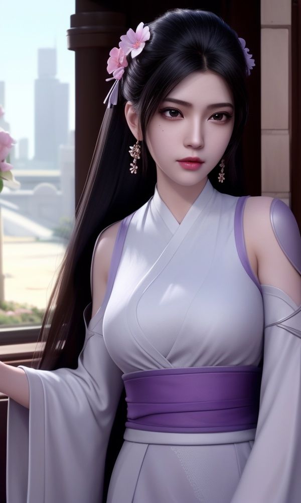 (,1girl, ,best quality, )<lora:336-DA-仙武传-楚萱儿:0.6>,, ,masterpiece, (( , )),, realistic,science fiction,mole, ultra realistic 8k cg, ,tamari \(flawless\),     ,jasmine \(flower\),  purple flower,       (()), (),