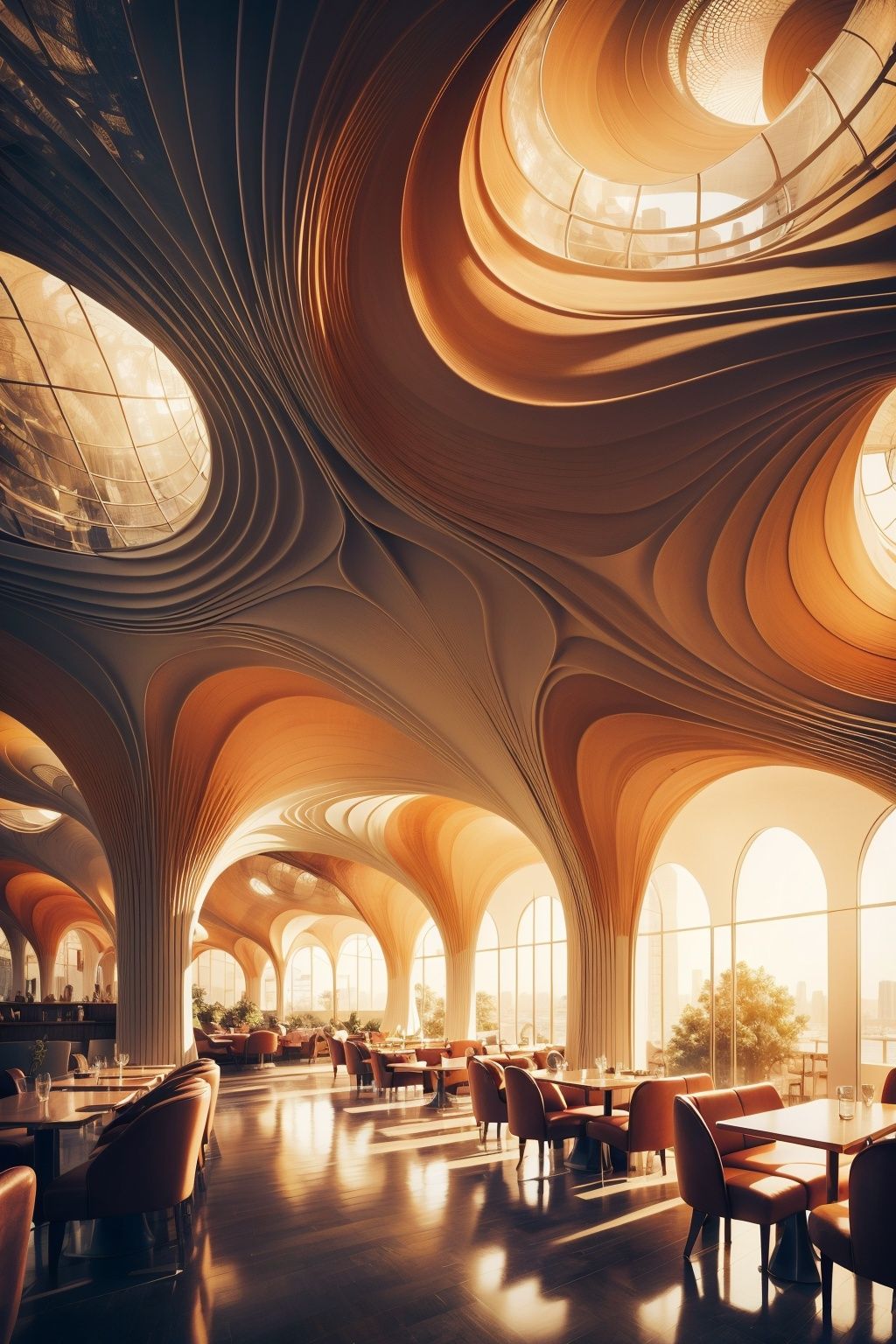   The johanna is a new restaurant that focuses on viewsof the city, in the style of tadao ando, dark maroonand orange, brutalist, muted hues, blown-off-roofperspective, western zhou dynasty, vray tracing ,3D grand scene, epic feeling, strong contrast between light and dark, fantasy, 3D rendering, master level work, high-quality, ultra-high details, 8K high-definition

,Installation art