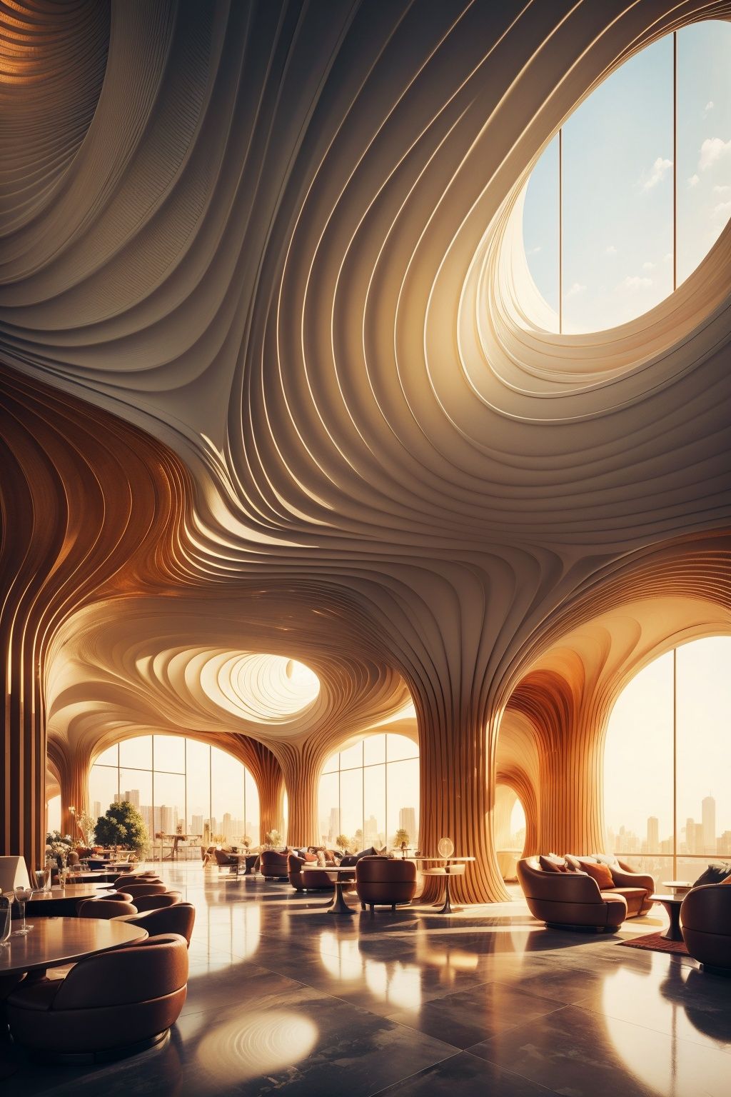   The johanna is a new restaurant that focuses on viewsof the city, in the style of tadao ando, dark maroonand orange, brutalist, muted hues, blown-off-roofperspective, western zhou dynasty, vray tracing ,3D grand scene, epic feeling, strong contrast between light and dark, fantasy, 3D rendering, master level work, high-quality, ultra-high details, 8K high-definition

,Installation art