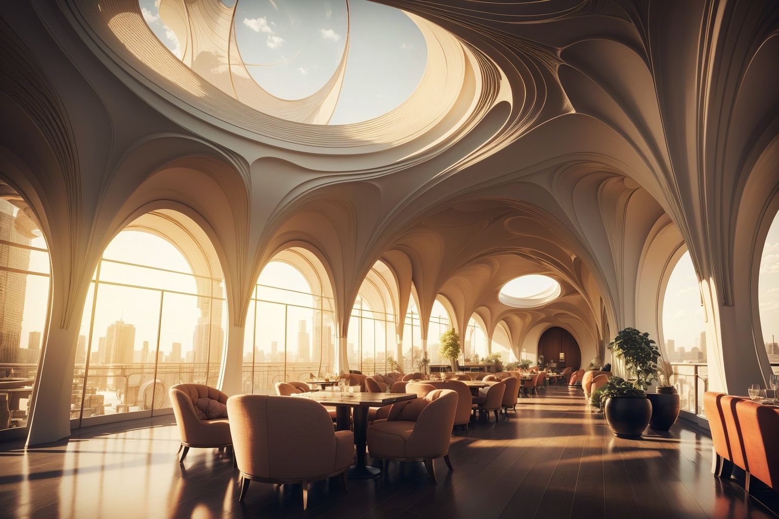   The johanna is a new restaurant that focuses on viewsof the city, in the style of tadao ando, dark maroonand orange, brutalist, muted hues, blown-off-roofperspective, western zhou dynasty, vray tracing ,3D grand scene, epic feeling, strong contrast between light and dark, fantasy, 3D rendering, master level work, high-quality, ultra-high details, 8K high-definition

,Installation art