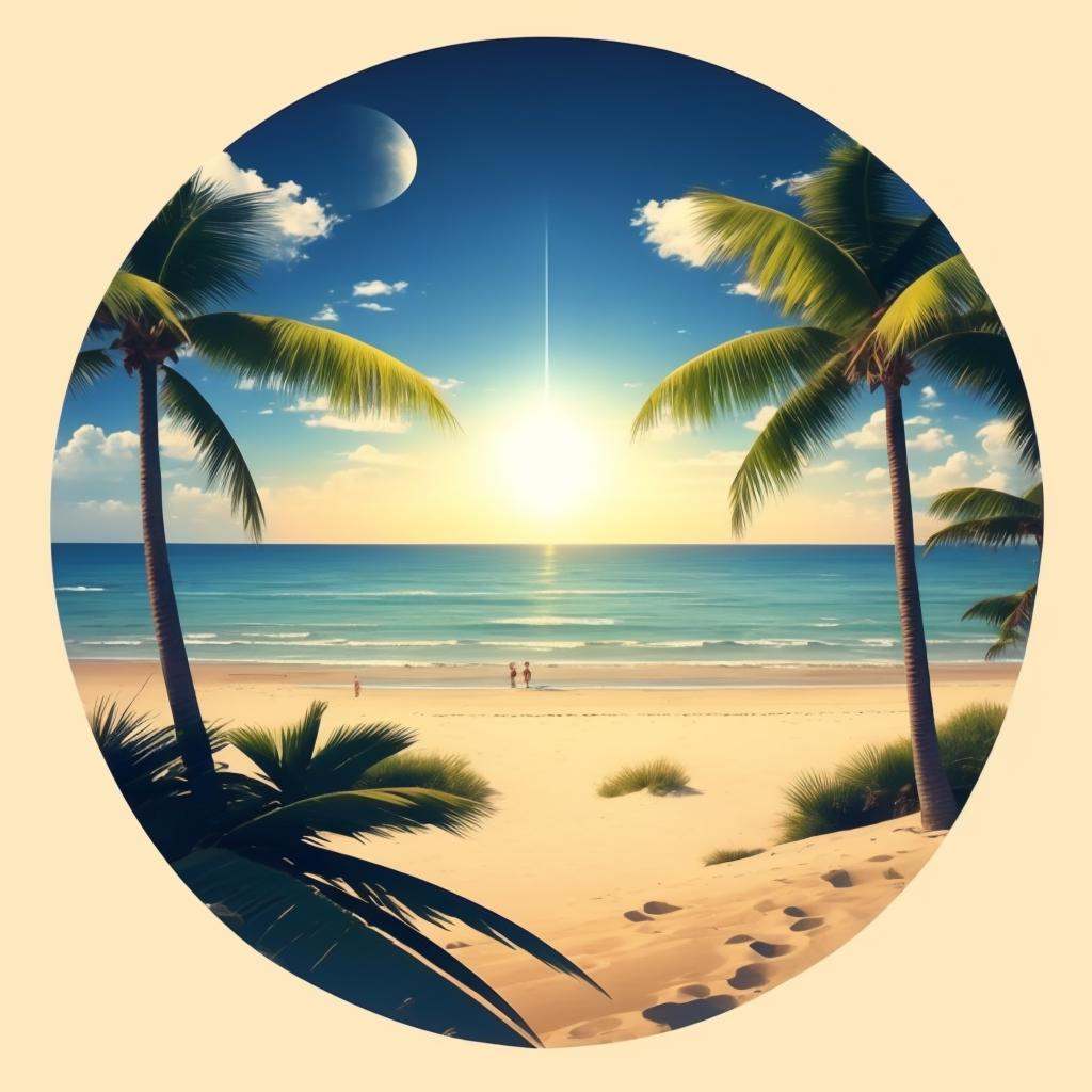 Beach, cozy, calm, circular, ,T shirt design,TshirtDesignAF,,<lora:TshirtDesign15PasWithTE:1>