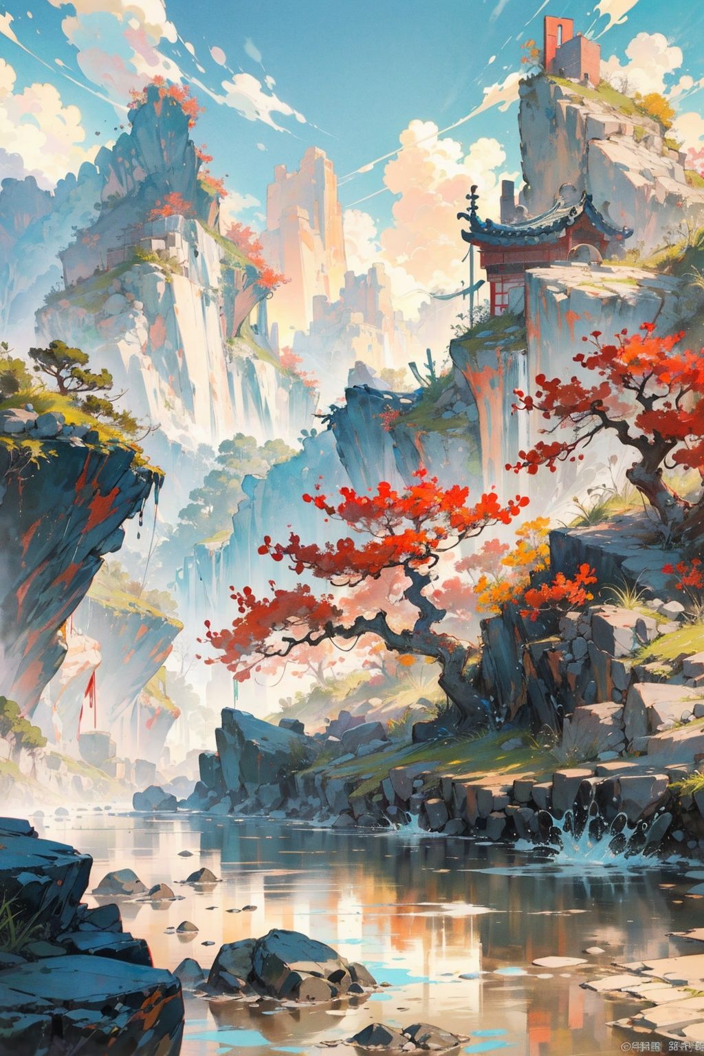  Best quality,8k,cg,
Masterpiece, high quality, best quality, official art, beauty and aesthetics: 1.2), milk tea cup, red stone surround, splash spray, (Chinese landscape paper carving, Chinese Song Dynasty landscape painting: 1.2), (surrealist dream style), cream organic fluid, ray tracing, environmental shielding, hazy, natural light, limestone, gel resin sheet, oc rendering