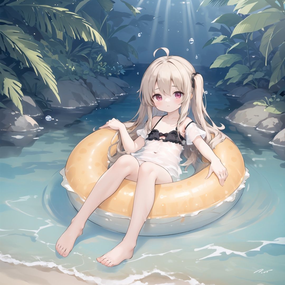 (((full body))), finely detail, Depth of field, (((masterpiece))), ((extremely detailed CG unity 8k wallpaper)), best quality, high resolution illustration, Amazing, intricate detail, (best illumination, best shadow, an extremely delicate and beautiful), (((1 loli))), (((5 years old))), ((little girl)), flat_chest, water, manjuu_\(azur_lane\), ocean, chick, rubber_duck, horizon, innertube, , bird, drinking_straw, pool, waves, feet, splashing, beach, cup, afloat, barefoot, poolside, cloud, day, disposable_cup, wet, long_hair, boat, shirt, drinking, brown_hair, sky, ahoge, bubble_tea, animal, seagull, soaking_feet, red_eyes, ripples, caustics, bubble_tea_challenge, outdoors, blue_sky, in_water, wet_clothes, partially_underwater_shot, signature, white_shirt, cleavage