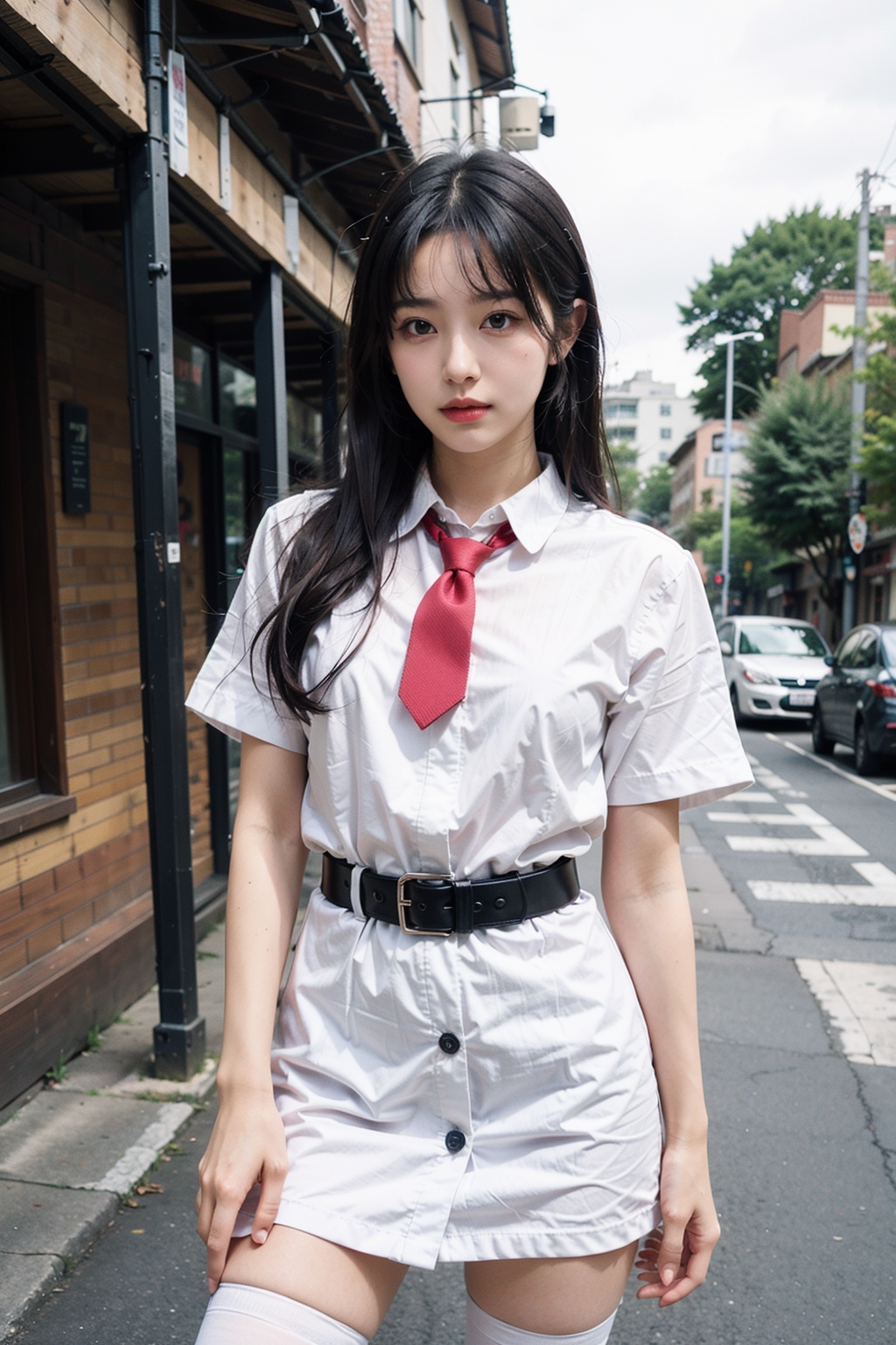 1girl,  black necktie,  short sleeves by 青璃 on Tensor.Art