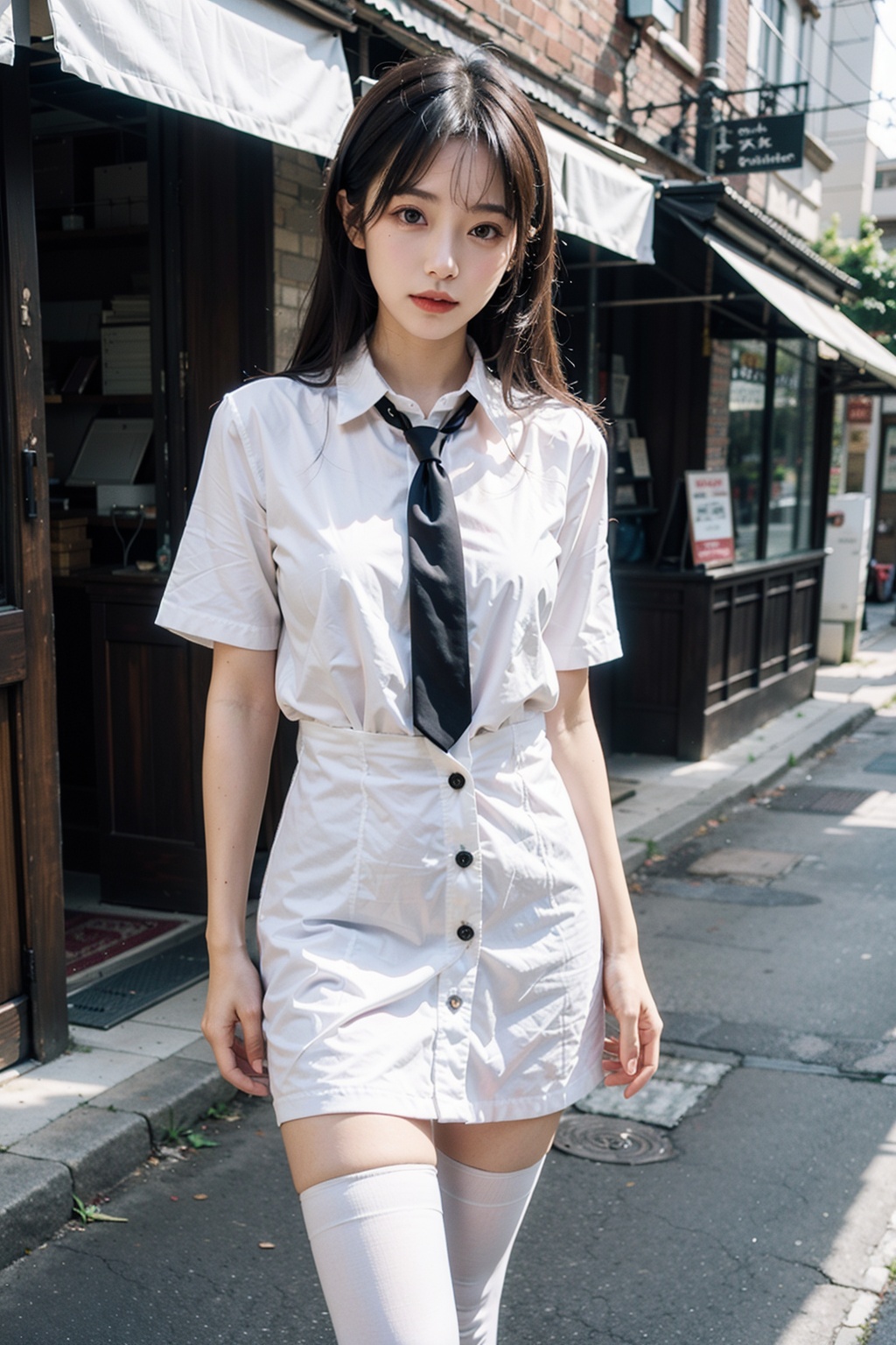 1girl,  black necktie,  short sleeves by 青璃 on Tensor.Art