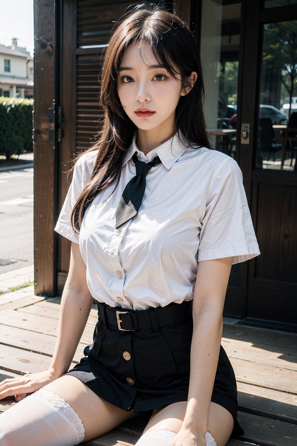 1girl,  black necktie,  short sleeves by 青璃 on Tensor.Art