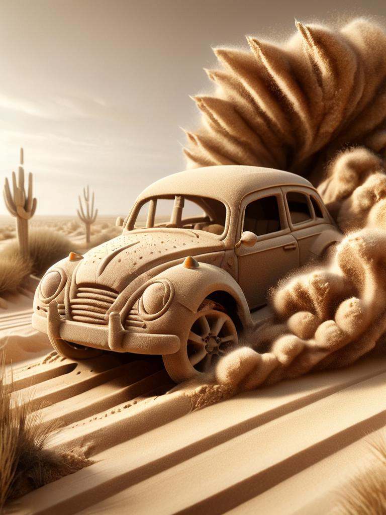 ral-sand,  a car is driving through a desert on Tensor.Art