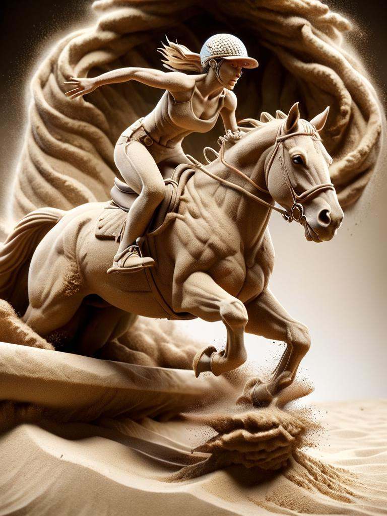 ral-sand,  female riding a horse,  jumping over an obstacle on Tensor.Art