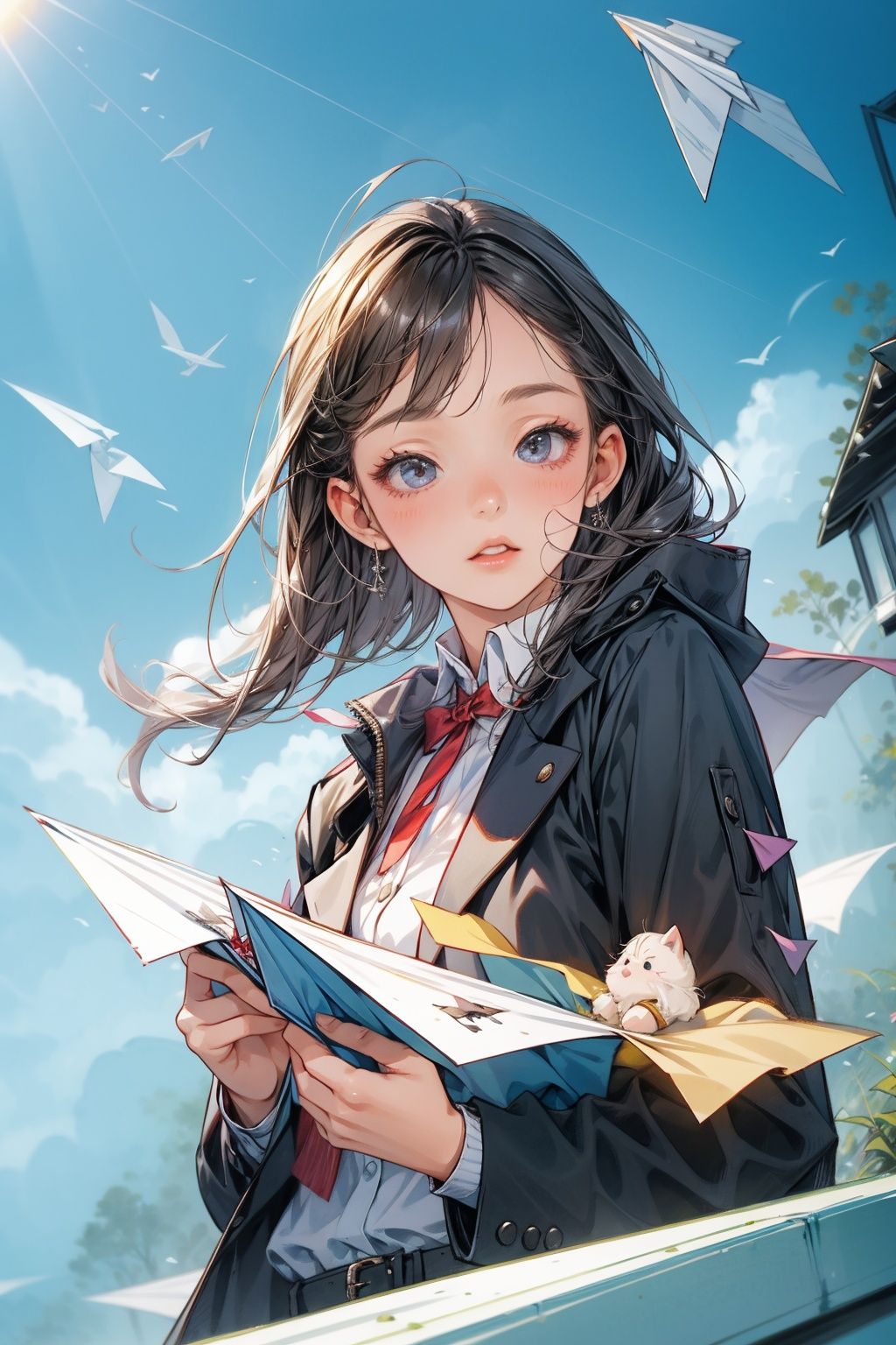  absurdres,incredibly absurdres,reality,realistic,,(solo:1.2),1girl,full_shot,,zgct color,Energetic girl, MG_ip,Paper Airplane,