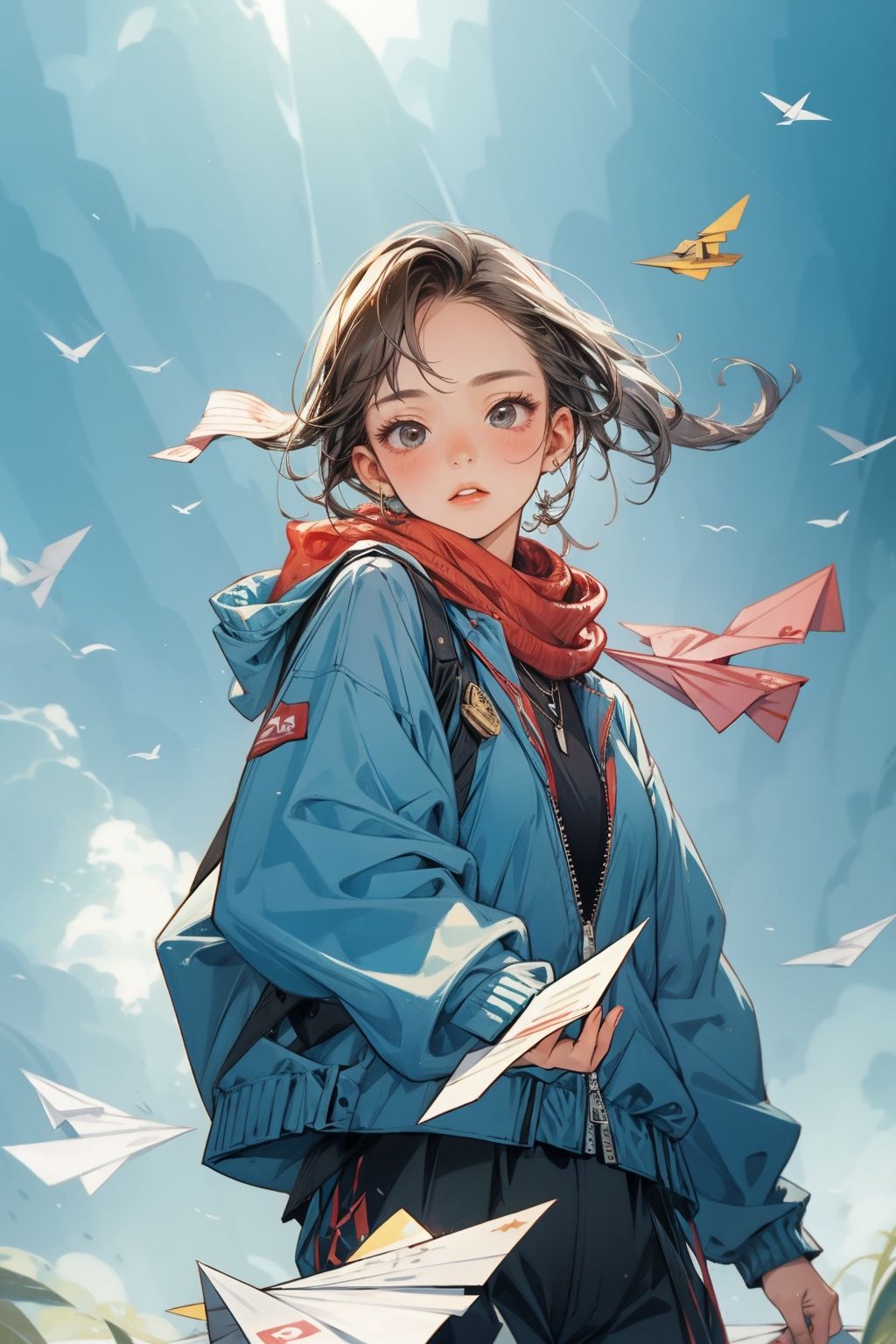  absurdres,incredibly absurdres,reality,realistic,,(solo:1.2),1girl,full_shot,,zgct color,Energetic girl, MG_ip,Paper Airplane,