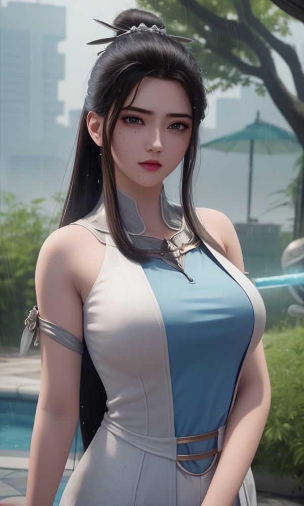 (,1girl, ,best quality, )<lora:337-DA-仙武传-姬凝霜:0.6>,, ,masterpiece, (( , )),, realistic,science fiction,mole, ultra realistic 8k cg, ,tamari \(flawless\),     ,building, bare_shoulders, eyelashes,magic,hydrokinesis,sweat, wet, rain, ,       (()), (),