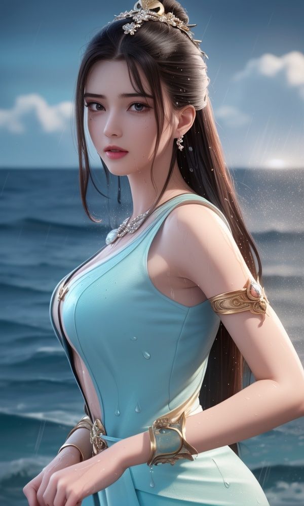 (,1girl, ,best quality, )<lora:337-DA-仙武传-姬凝霜:0.6>,, ,masterpiece((((1girl, solo,  , ,solo focus, wet,sweat, ocean,rain, water drop, )))) (, , sweatdrop, flying sweatdrops, sweating profusely,colorful drop \(module\), ) ,ultra realistic 8k cg, flawless, clean, masterpiece, professional artwork, famous artwork, cinematic lighting, cinematic bloom, perfect face, beautiful face, (( , )),, dreamlike, unreal, science fiction, luxury, jewelry, diamond, gold, pearl, gem, sapphire, ruby, emerald, intricate detail, delicate pattern, charming, alluring, seductive, erotic, enchanting, hair ornament, necklace, earrings, bracelet, armlet,halo,(()), (),