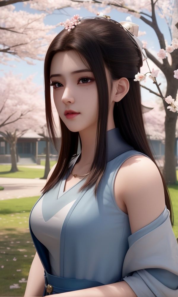 (,1girl, ,best quality, )<lora:337-DA-仙武传-姬凝霜:0.6>,masterpiece, (( , )),, realistic,science fiction,mole, ultra realistic 8k cg, ,tamari \(flawless\),   ,outdoors, sun,sunlight, cherry blossoms,      (()), (),