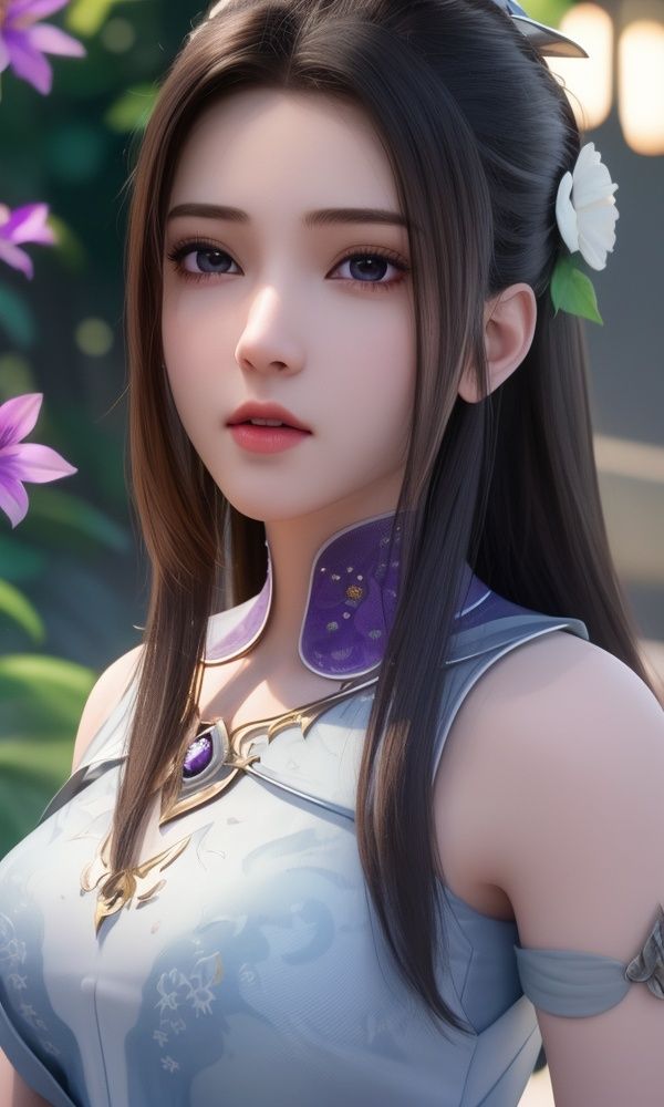 (,1girl, ,best quality, )<lora:337-DA-仙武传-姬凝霜:0.6>,, ,masterpiece, (( , )),, realistic,science fiction,mole, ultra realistic 8k cg, ,tamari \(flawless\),     ,jasmine \(flower\),  purple flower,       (()), (),