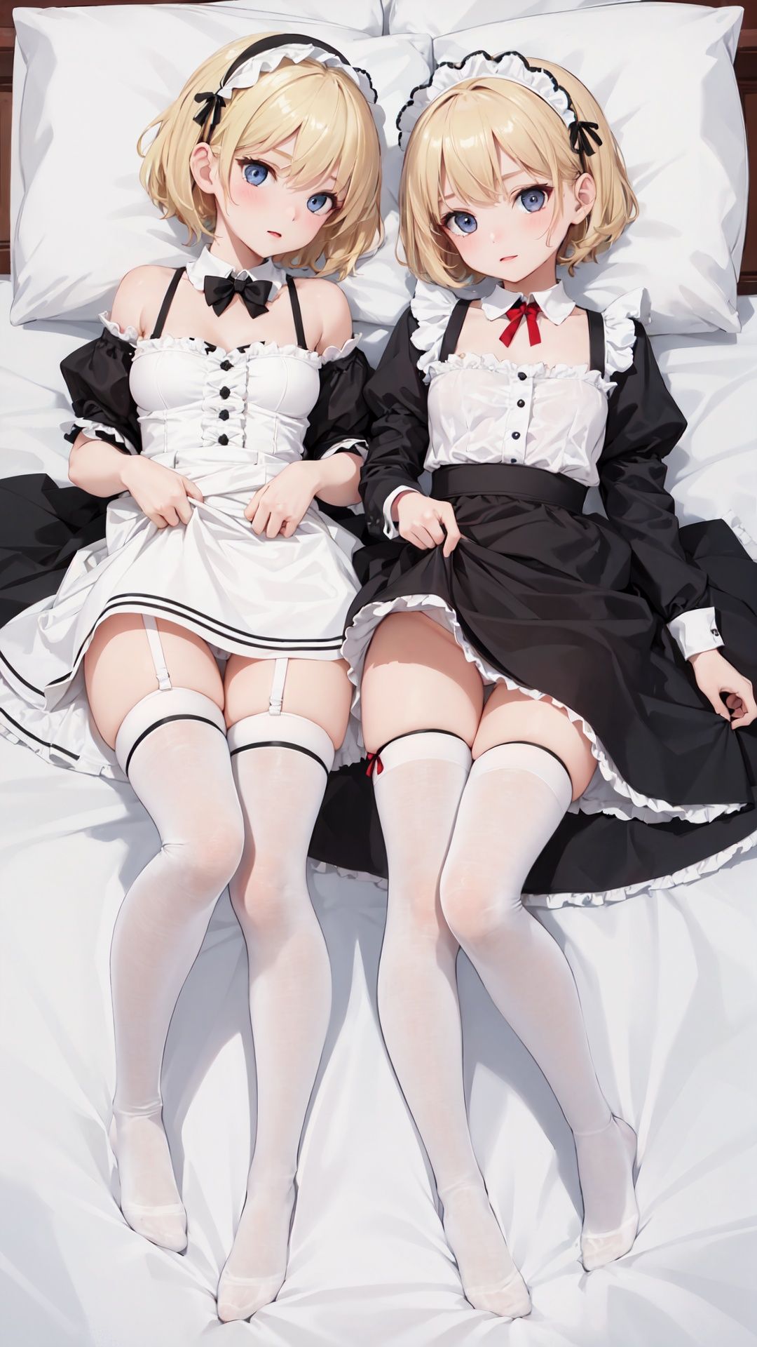 2 girls looking at each other and play around,  full body,  blonde hair on Tensor.Art