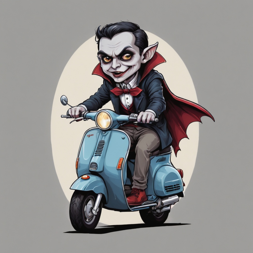 Excellence masterpice T-shirt design illustration of of a cute vampire on a vespa,  sharper,  clean lines on Tensor.Art