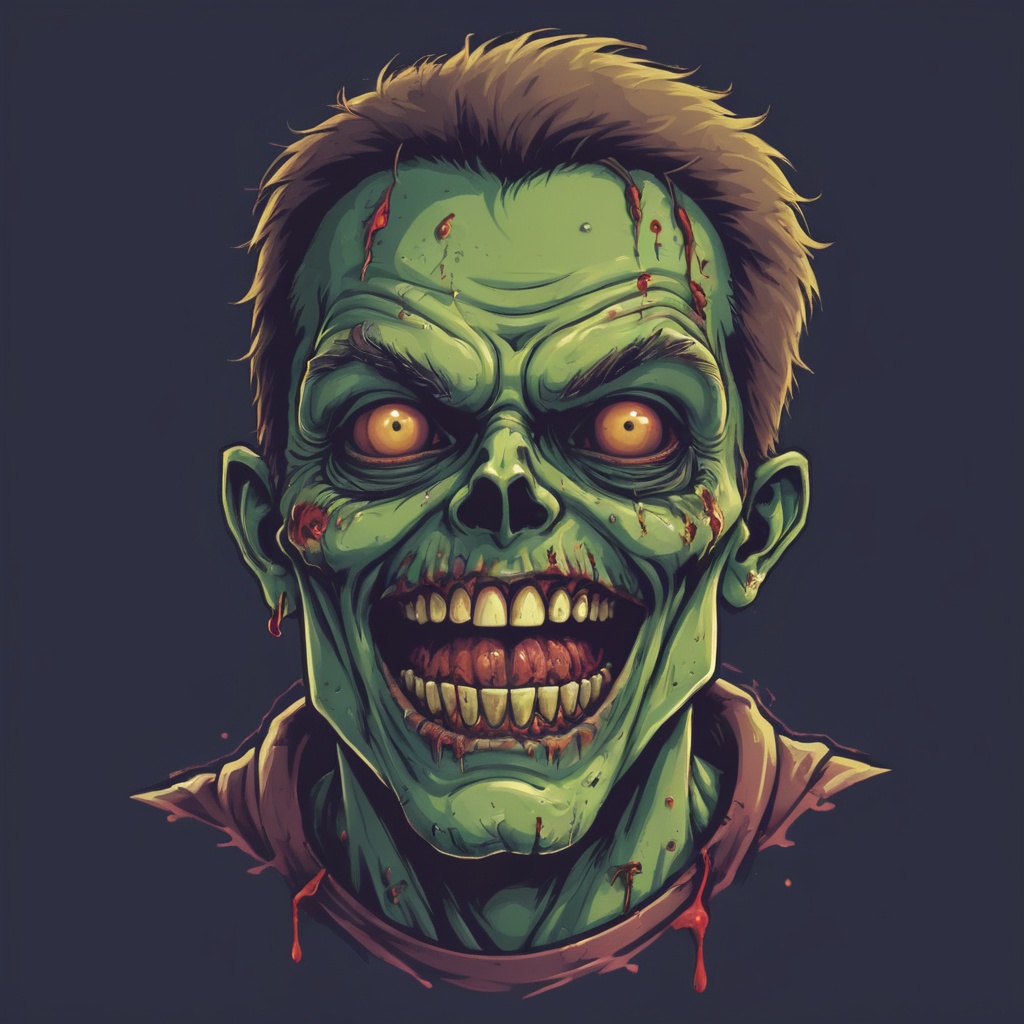 Excellence masterpice T-shirt design illustration of of a zombie smiling,  sharper,  clean lines on Tensor.Art