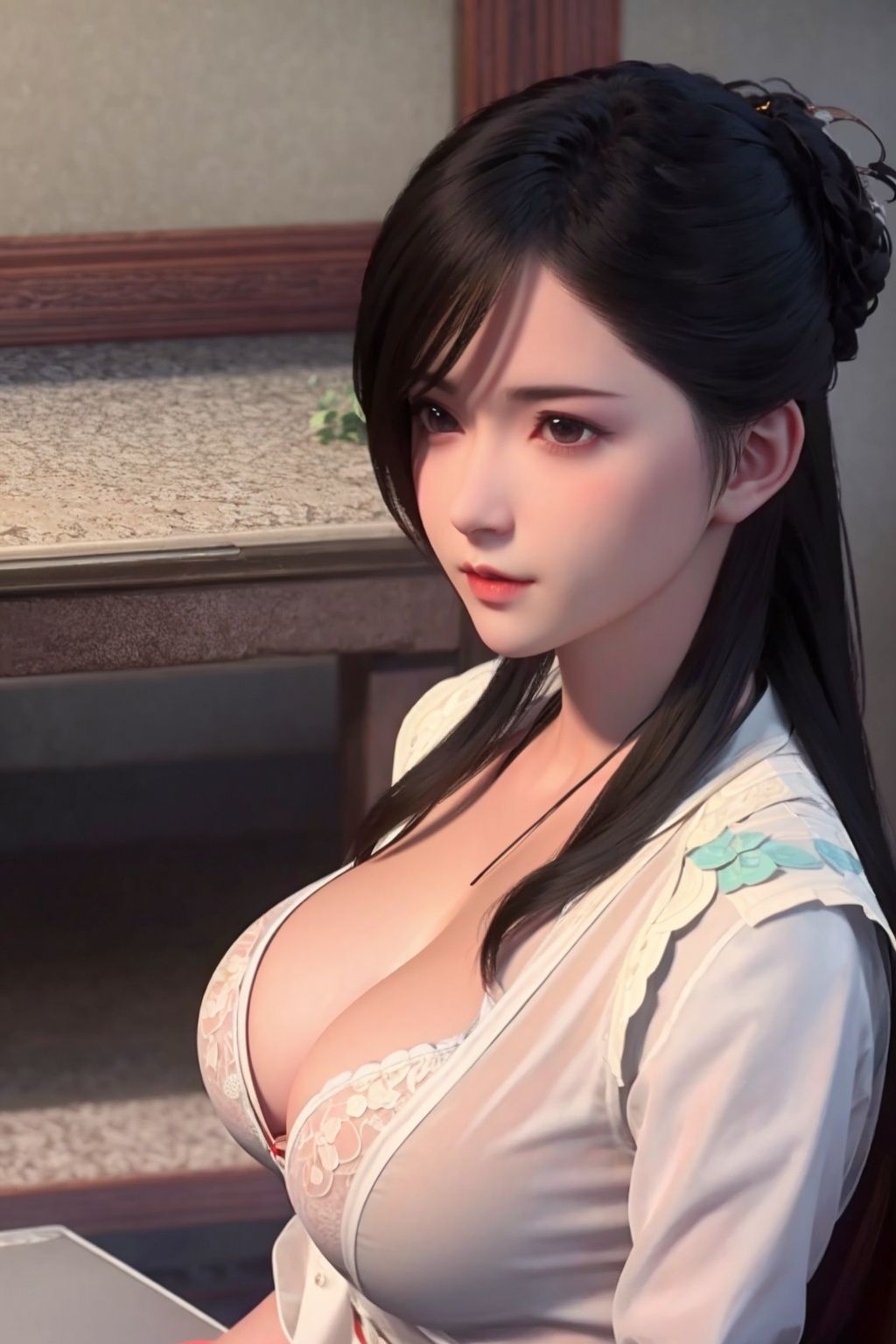1girl,  sitting,  (breasts on Tensor.Art