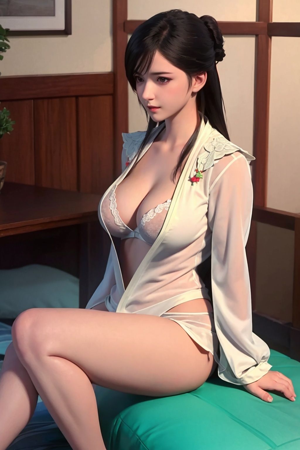 1girl,  sitting,  (breasts on Tensor.Art