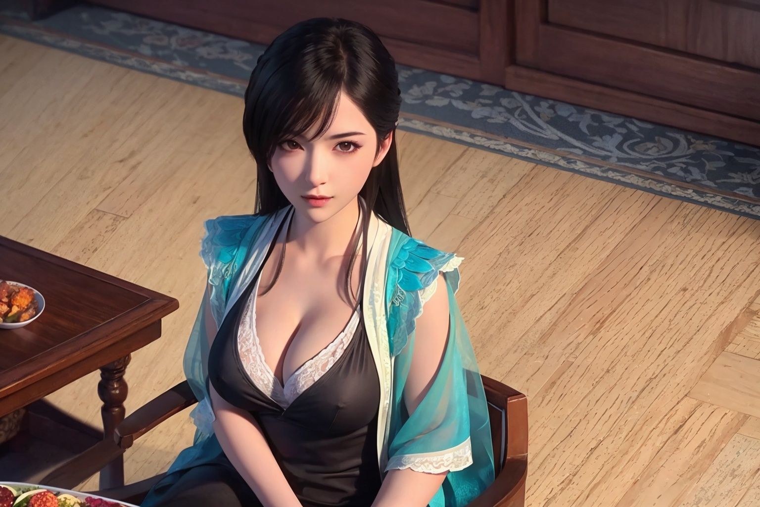 1girl,  sitting,  (breasts on Tensor.Art