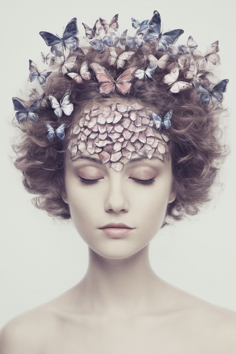 1girl,  head dissolving,  head dissolving into butterflies on Tensor.Art