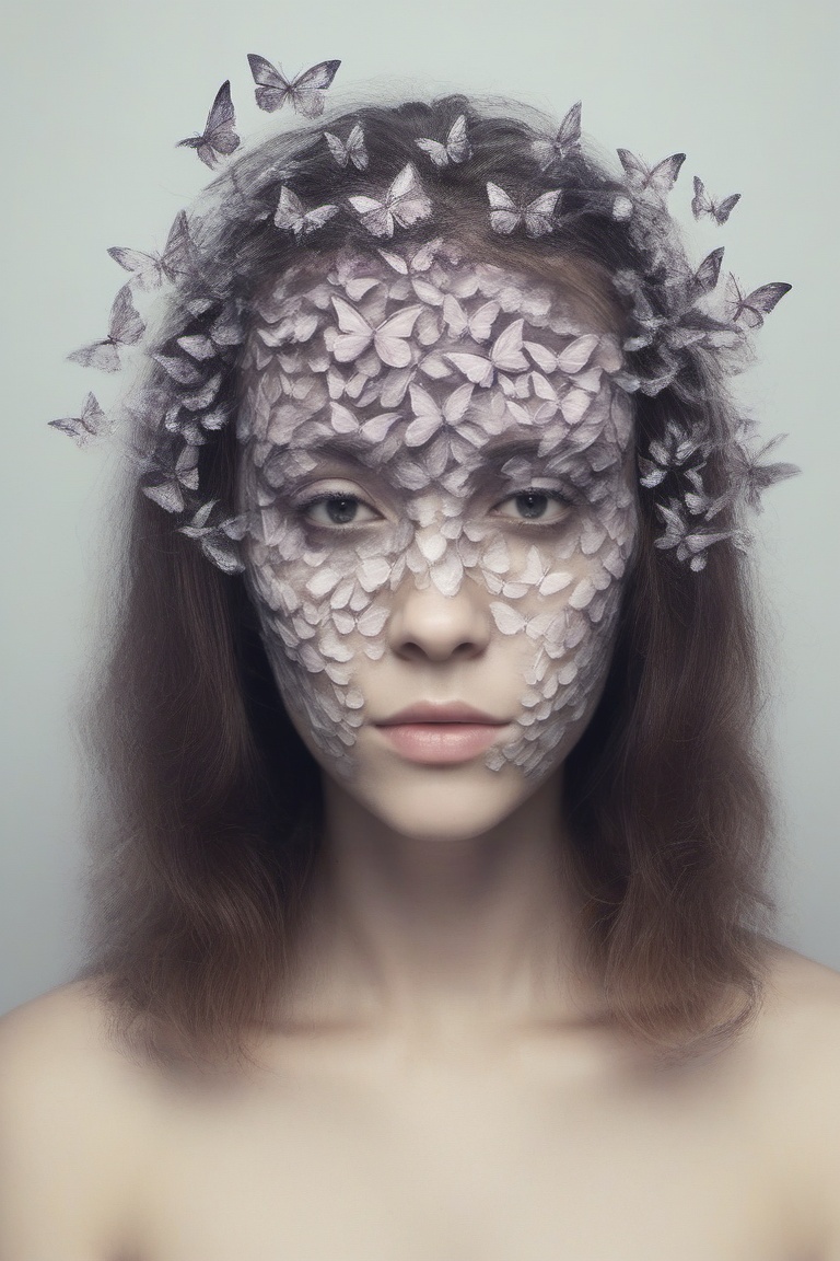 1girl,  head dissolving,  head dissolving into butterflies on Tensor.Art