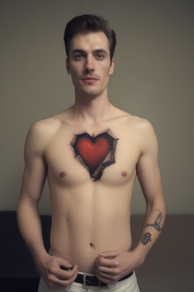 Brunette russian man,  chest hole,  chest hole is filled with fur on Tensor.Art