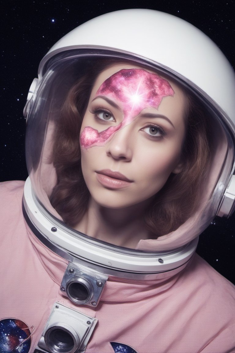 Female astronaut,  50s pink skin tight space suit,  chest hole on Tensor.Art
