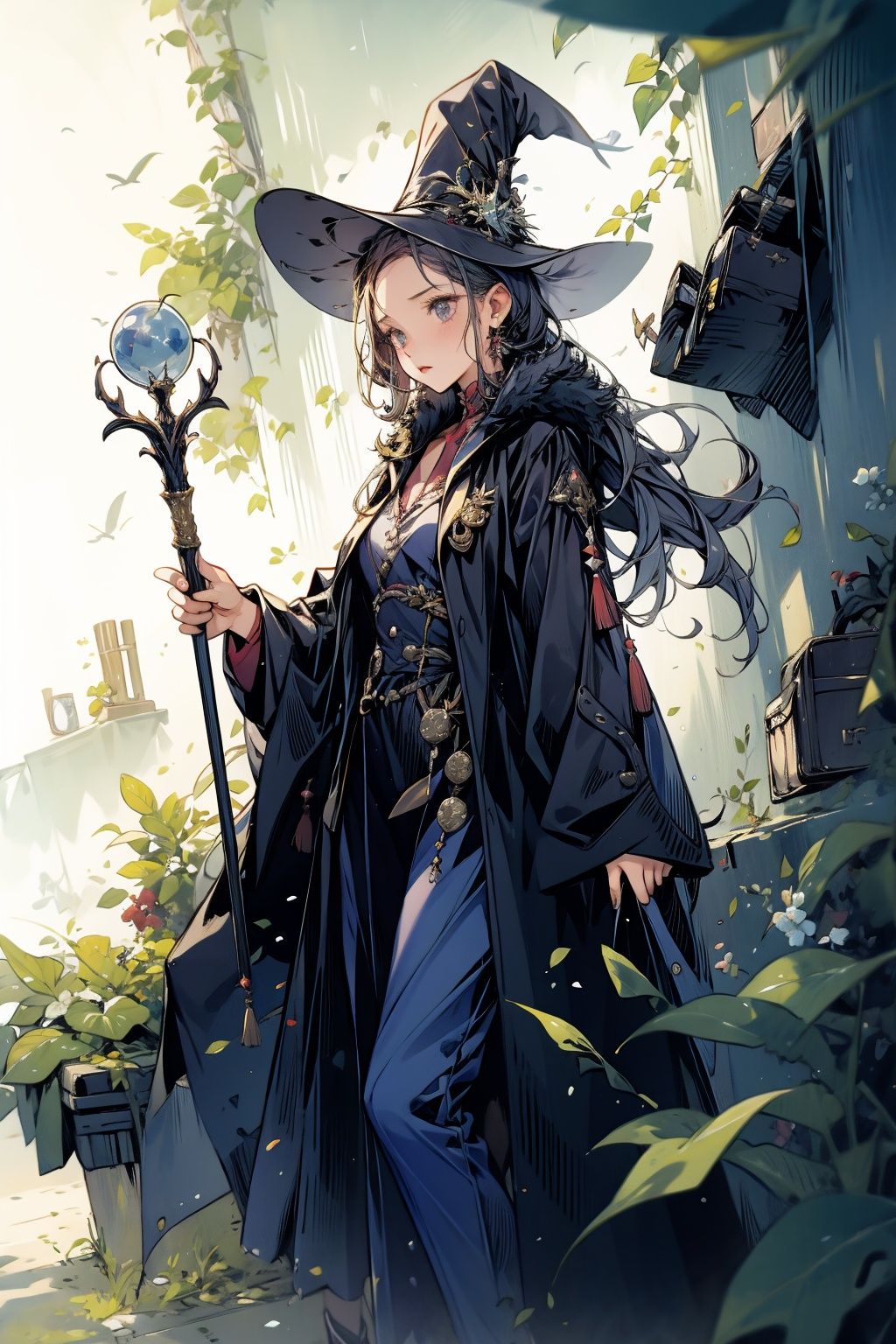  absurdres,incredibly absurdres,reality,realistic,,(solo:1.2),1girl,magician,Wand,Landscape wallpaper style