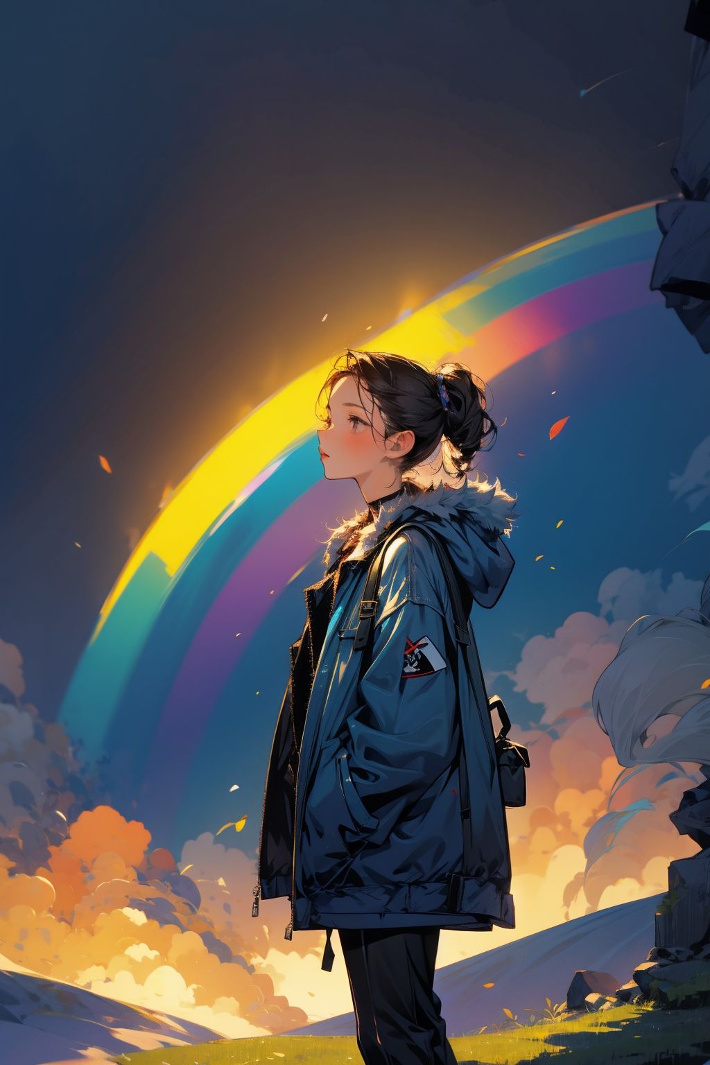  absurdres,incredibly absurdres,reality,realistic,,(solo:1.2),1girl,full_shot,,zgct color,Energetic girl, MG_ip,rainbow,Bifrost,Landscape wallpaper style